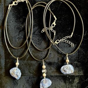 Smokey Blue and Silvertone Pendants